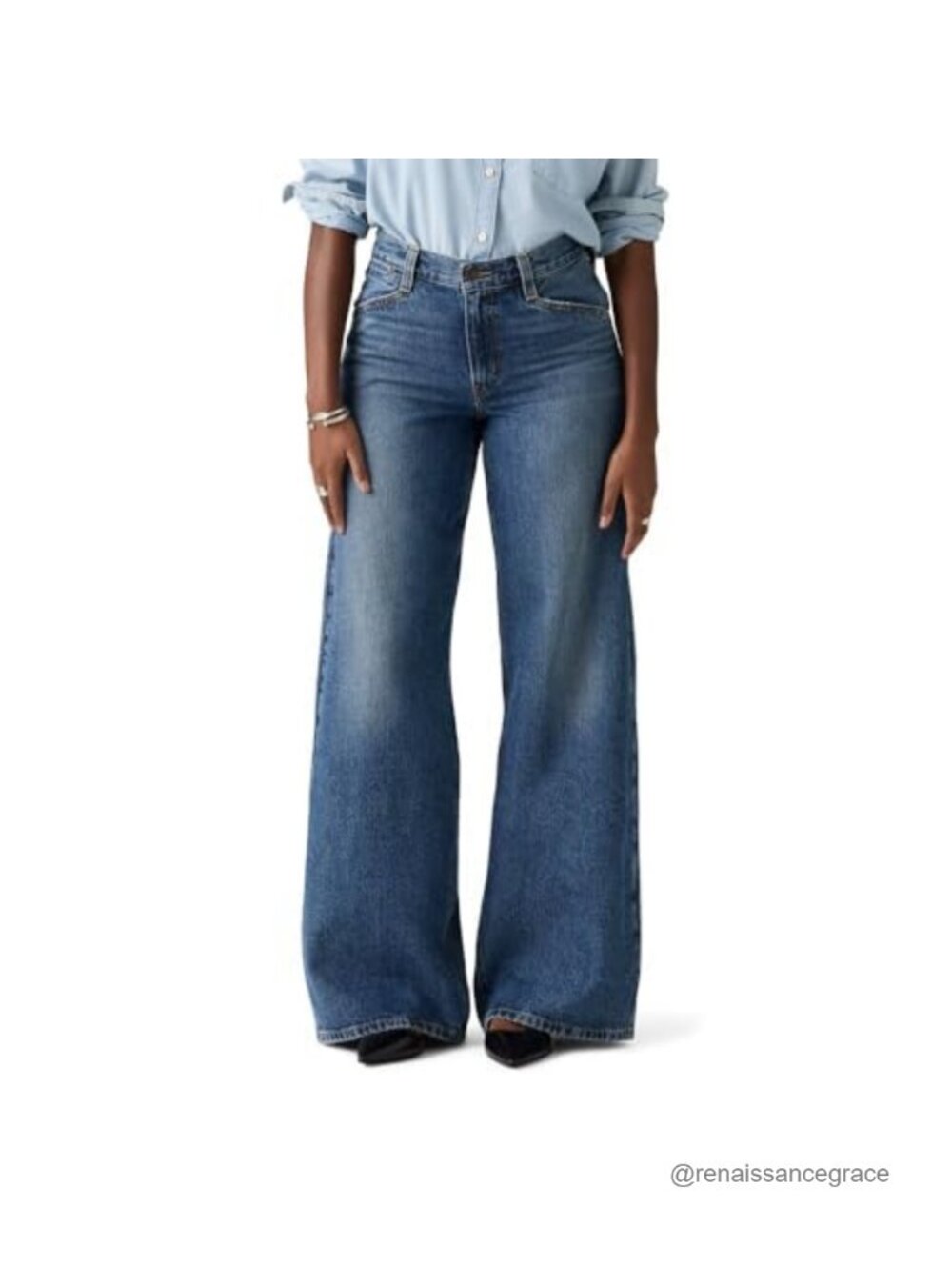 Non Stretch Mid Rise Wide Leg Baggy Jeans Loose Fit Denim Pants